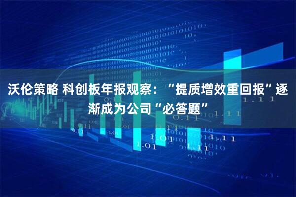 沃伦策略 科创板年报观察：“提质增效重回报”逐渐成为公司“必答题”