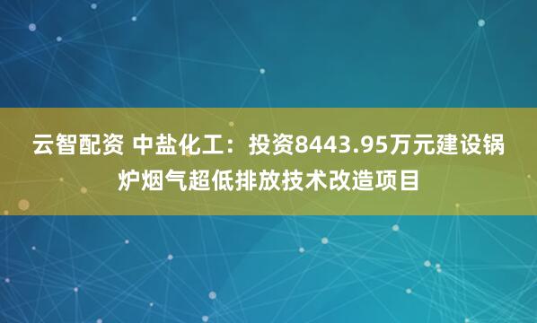 云智配资 中盐化工：投资8443.95万元建设锅炉烟气超低排放技术改造项目